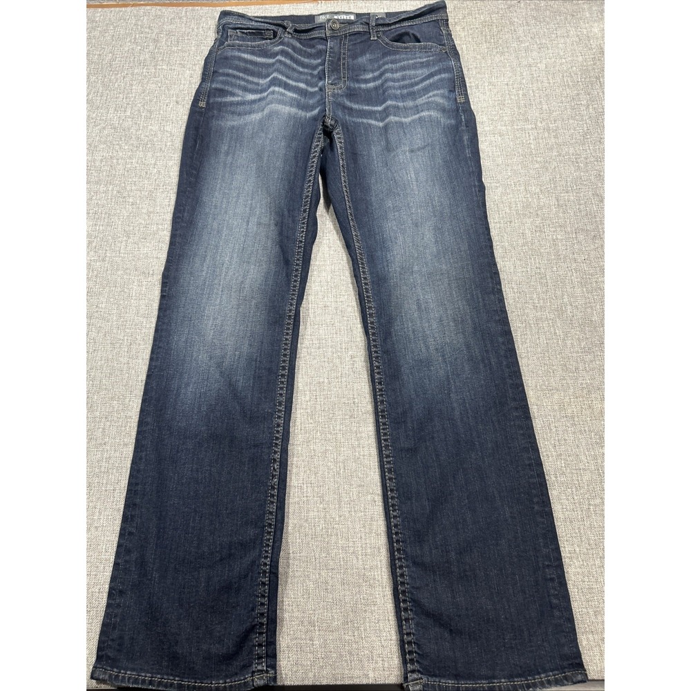 BKE Tyler Straight Jeans Men 34x33 Blue Stretch Denim Buckle Dark Wash Western